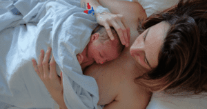 Baby on Mom's chest during the Golden Hour After Birth