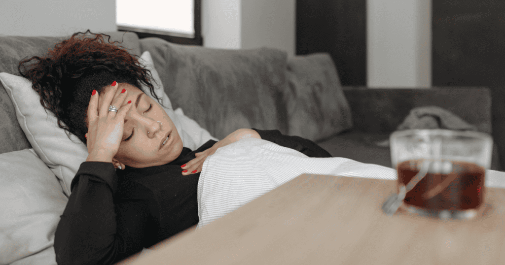 Mom laying down with morning sickness