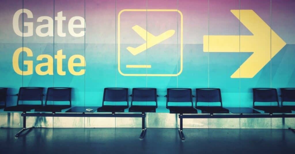 airport gate signs for travelling family