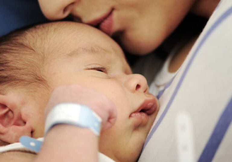cesarean recovery with newborn on chest